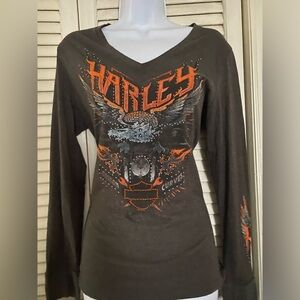 Harley Davidson ls v neck bling eagle logo tee shirt